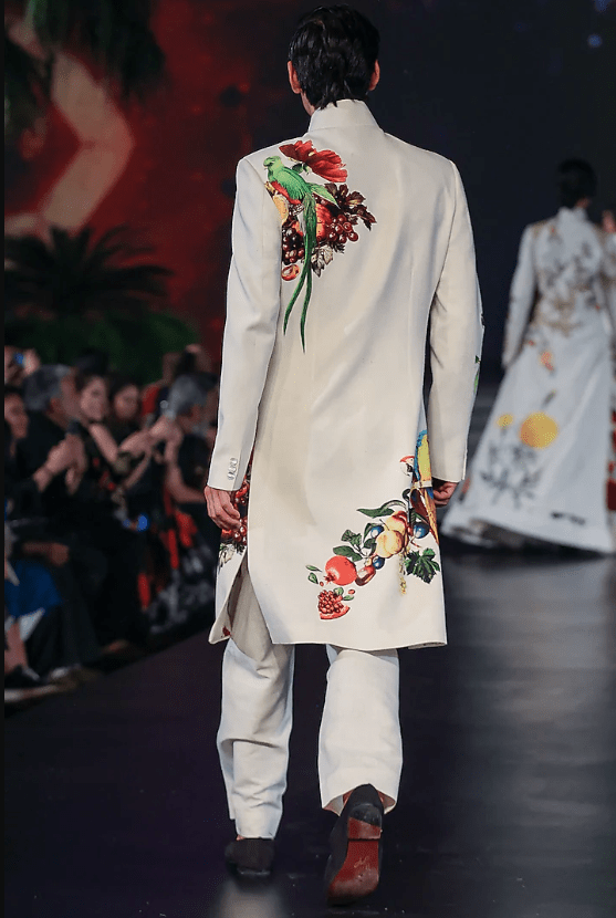 Ivory Matka Silk Machine Embroidered Sherwani - Image 2