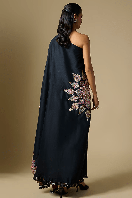 Black Silk One Shoulder Kaftan - Image 2