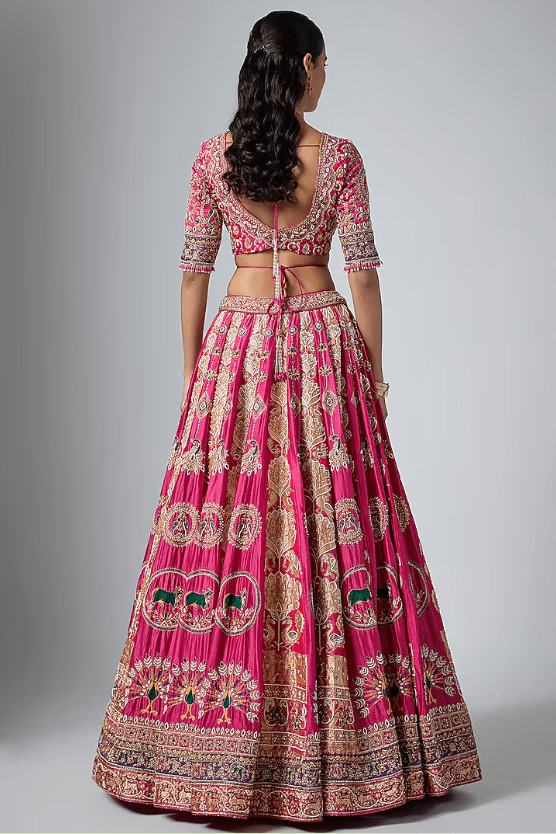 Pink & Purple Pure Banarasi Katan Silk Zardosi Embroidered Lehenga Set - Image 2