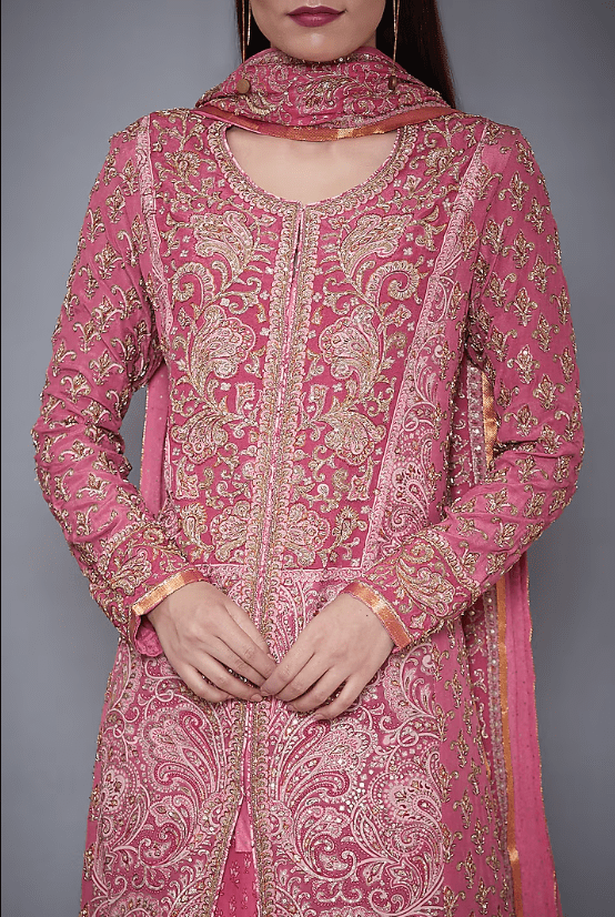 Pink & Gold Embroidered Kurta Set - Image 3