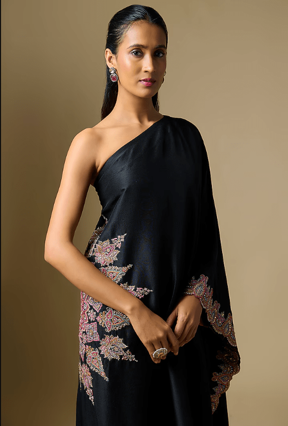 Black Silk One Shoulder Kaftan - Image 3
