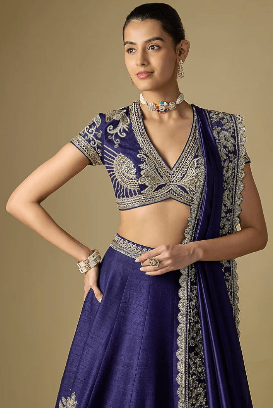 Purple Raw Silk Embroidered Lehenga Set - Image 4