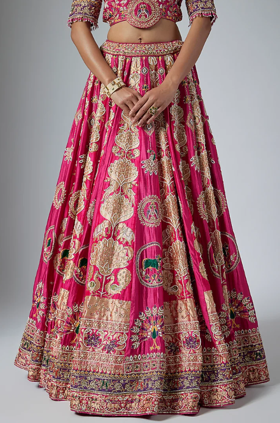 Pink & Purple Pure Banarasi Katan Silk Zardosi Embroidered Lehenga Set - Image 3