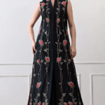 Black Cotton Silk Embroidered Skirt Set