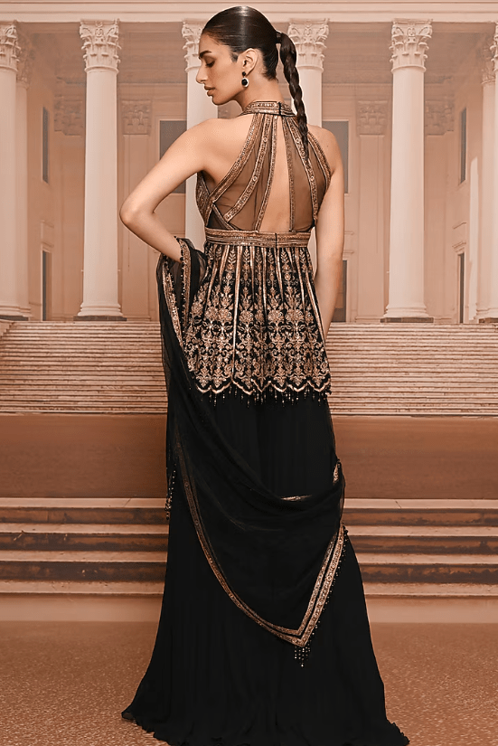 Black & Gold Chiffon Sharara Set - Image 2