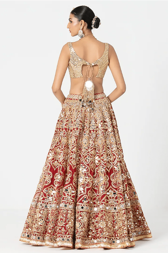 Flame Red Net Mirror & Gota Embroidered Lehenga Set - Image 2