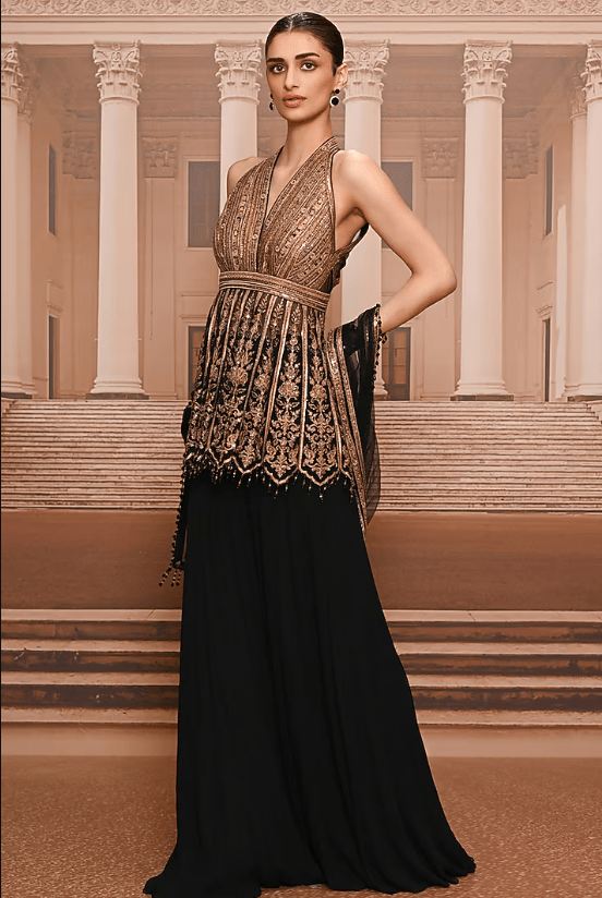 Black & Gold Chiffon Sharara Set - Image 3