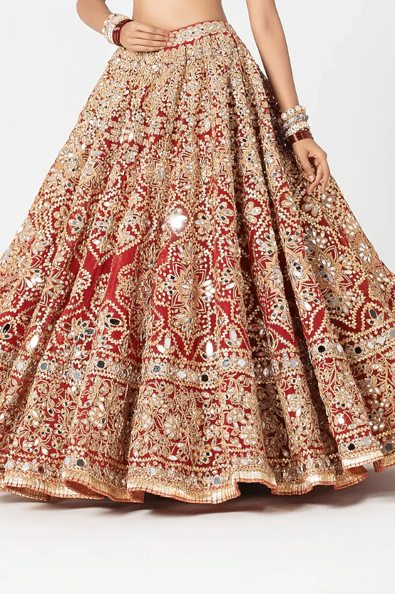 Flame Red Net Mirror & Gota Embroidered Lehenga Set - Image 5