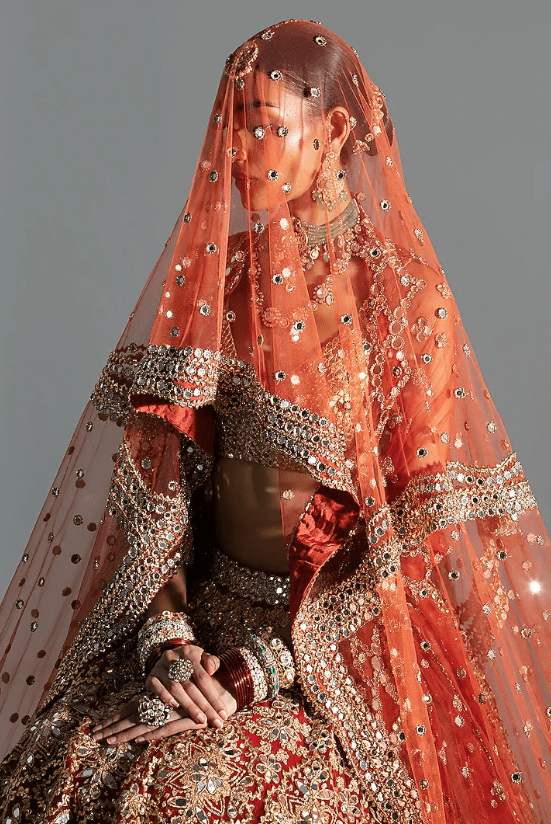 Flame Red Net Mirror & Gota Embroidered Lehenga Set - Image 6