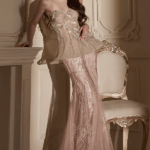 Beige Gold Satin Embroidered Draped Skirt Set