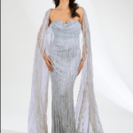 Blue Italian Tulle Crystal Hand Embellished Corset Gown