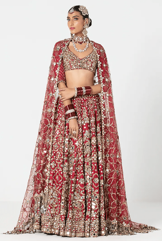 Red Silk Zari & Thread Embroidered Lehenga Set