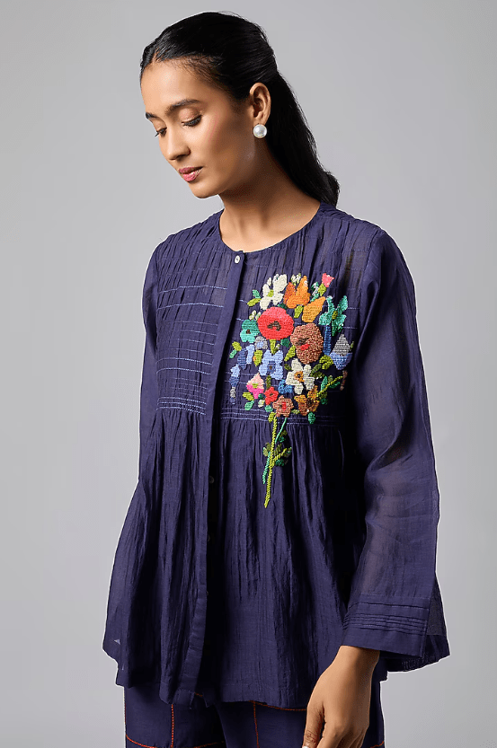 Blue Fine Chanderi Co-Ord Set - Image 4