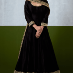 Black Chanderi Hand Embroidered Anarkali Set