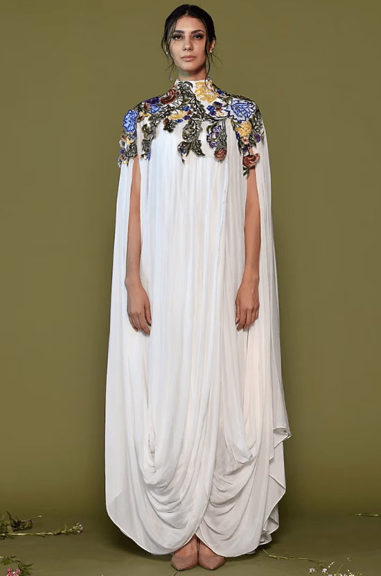 Off-White Chiffon Embroidered Kaftan Dress