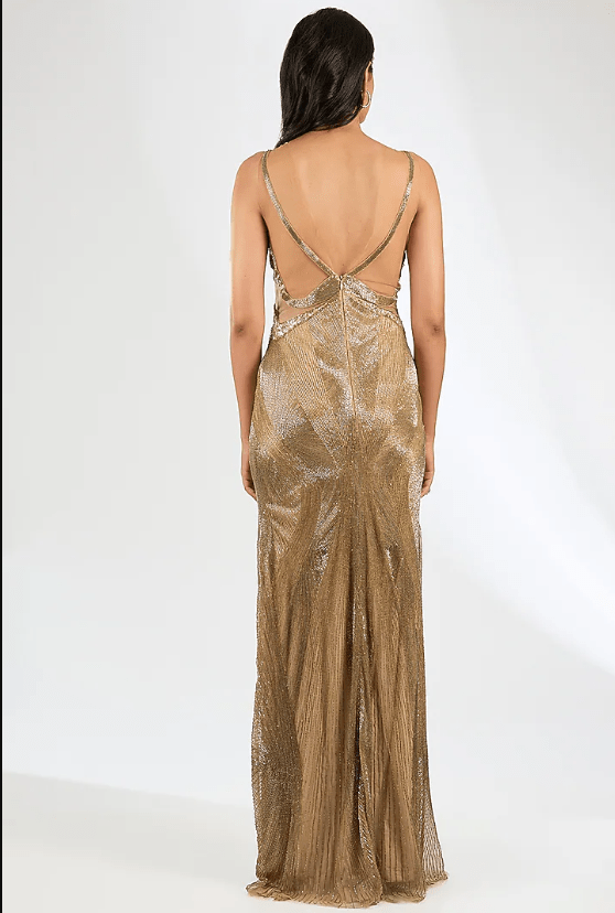 Champagne Gold Italian Tulle Crystal Hand Embroidered Gown - Image 2