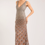 Ivory & Peach Italian Tulle & Silk Lycra Hand Embroidered Gown