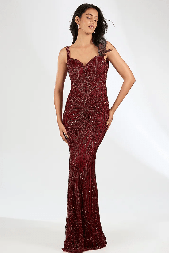 Red Italian Tulle Embroidered Gown