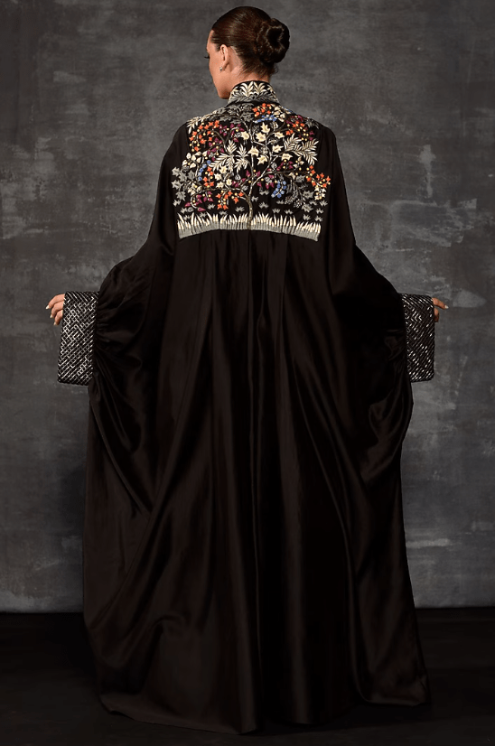 Black Cotton Silk Embroidered Kaftan - Image 2