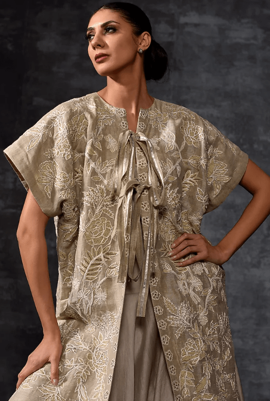 Grey Linen Silk Kaftan - Image 3