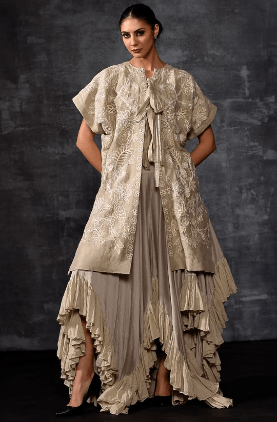 Grey Linen Silk Kaftan - Image 4