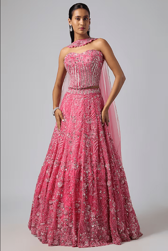 Fuchsia Pink Pure Organza Lehenga Set