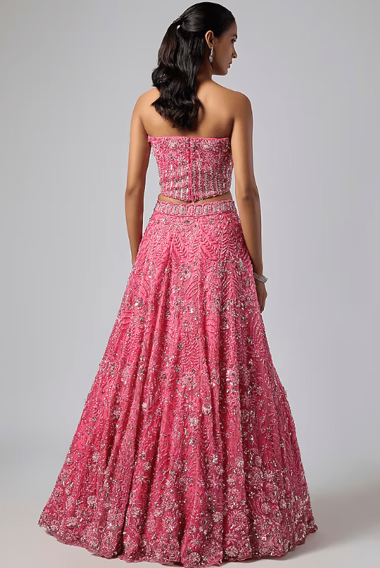 Fuchsia Pink Pure Organza Lehenga Set - Image 2