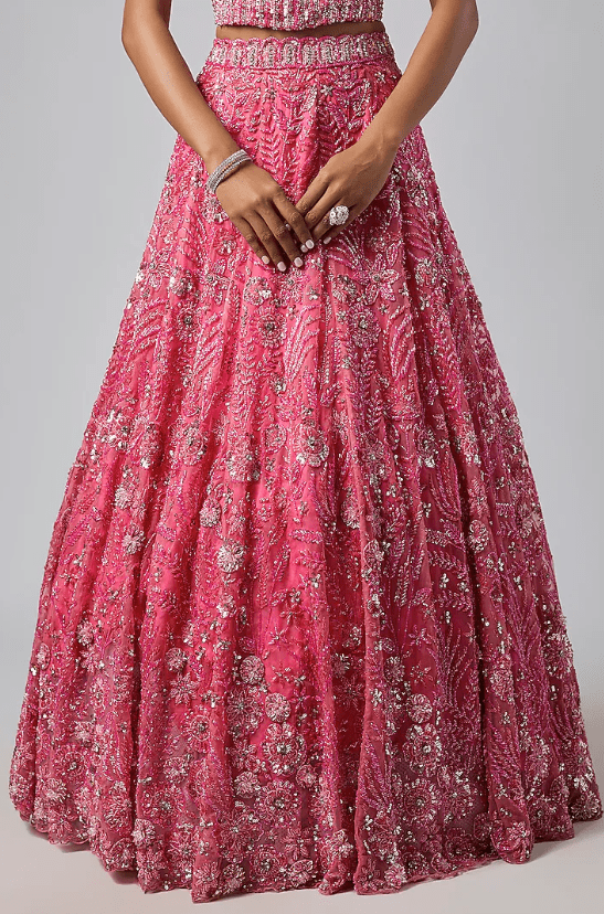 Fuchsia Pink Pure Organza Lehenga Set - Image 3