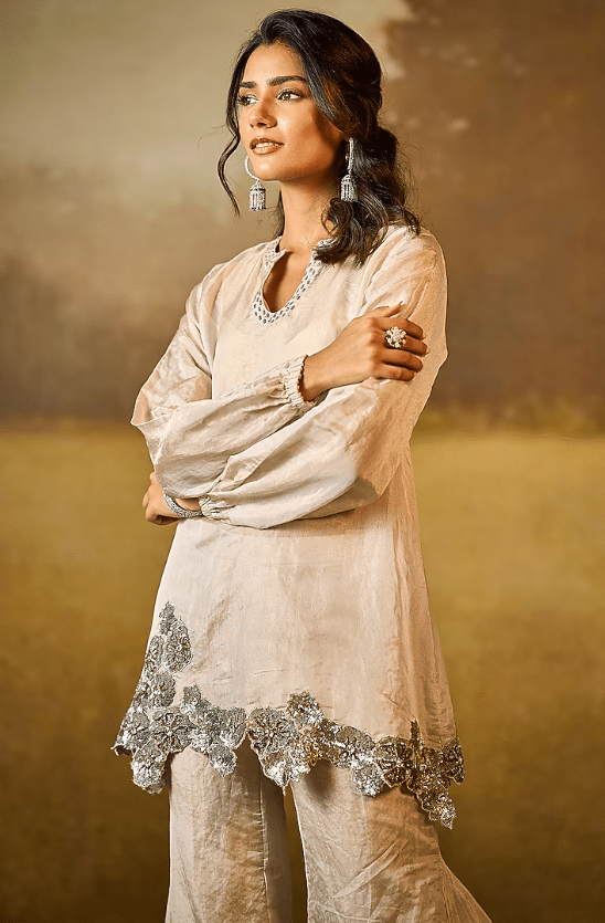 Silver Tissue Sharara Set - Image 4