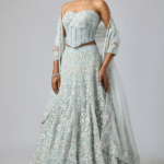 Powder Blue Pure Organza Hand Embroidered Lehenga Set