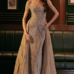 Rose Champagne Gold Italian Tulle Hand Embroidered Gown