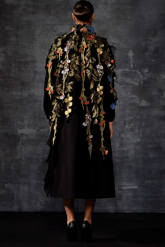 Black Cotton Silk Embroidered Cape Set - Image 2