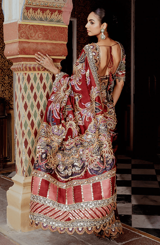 Multi-Colored Velvet Sequins Embroidered Saree Set - Image 2