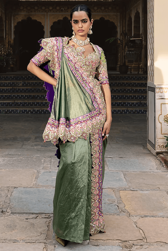 Fern Green Gajji Silk Sequins Embroidered Lehenga Set