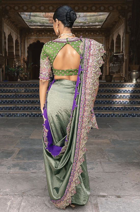 Fern Green Gajji Silk Sequins Embroidered Lehenga Set - Image 2