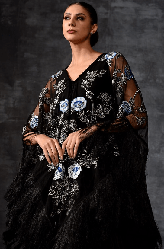 Black Net & Cotton Kaftan - Image 3