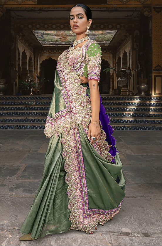 Fern Green Gajji Silk Sequins Embroidered Lehenga Set - Image 3