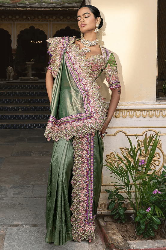Fern Green Gajji Silk Sequins Embroidered Lehenga Set - Image 4