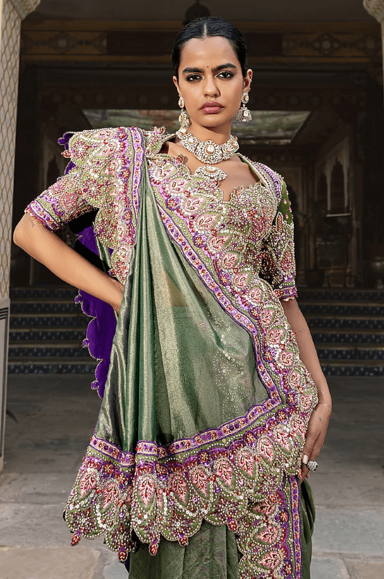 Fern Green Gajji Silk Sequins Embroidered Lehenga Set - Image 5
