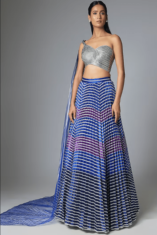 Ink Blue Organza Lehenga Set
