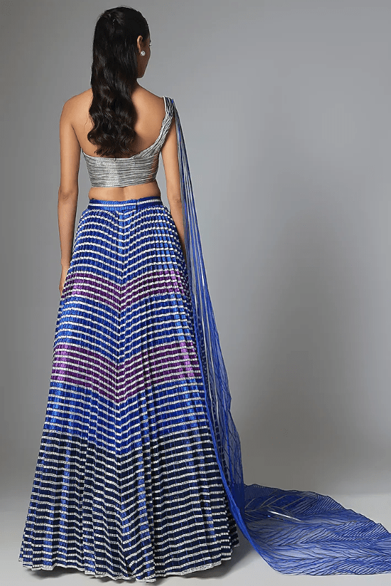 Ink Blue Organza Lehenga Set - Image 2