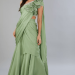 Green Satin Georgette Draped Saree