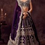 Dark Purple Silk Resham Embroidered Lehenga Set