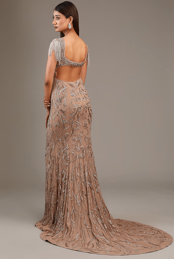 Champagne Gold Italian Tulle Glass Bead Embroidered Gown - Image 2