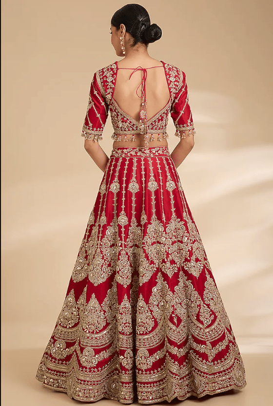 Desi Red Dupion Silk Marori Work Lehenga Set - Image 2