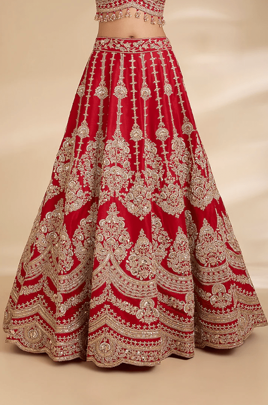Desi Red Dupion Silk Marori Work Lehenga Set - Image 3