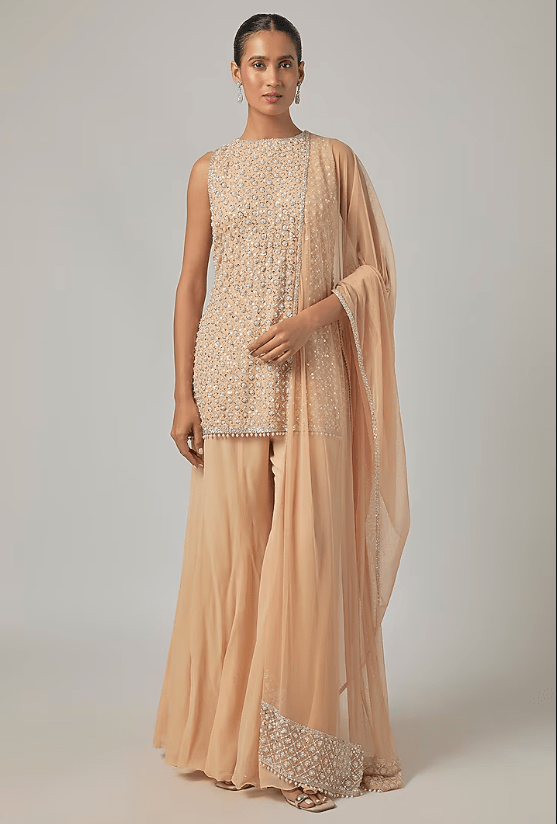 Peach Georgette Sharara Set