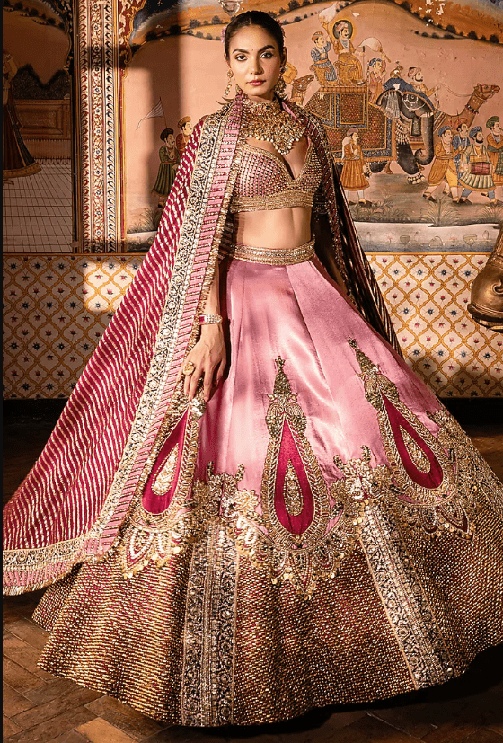 Pink Gajji Silk Beads Embroidered Lehenga Set