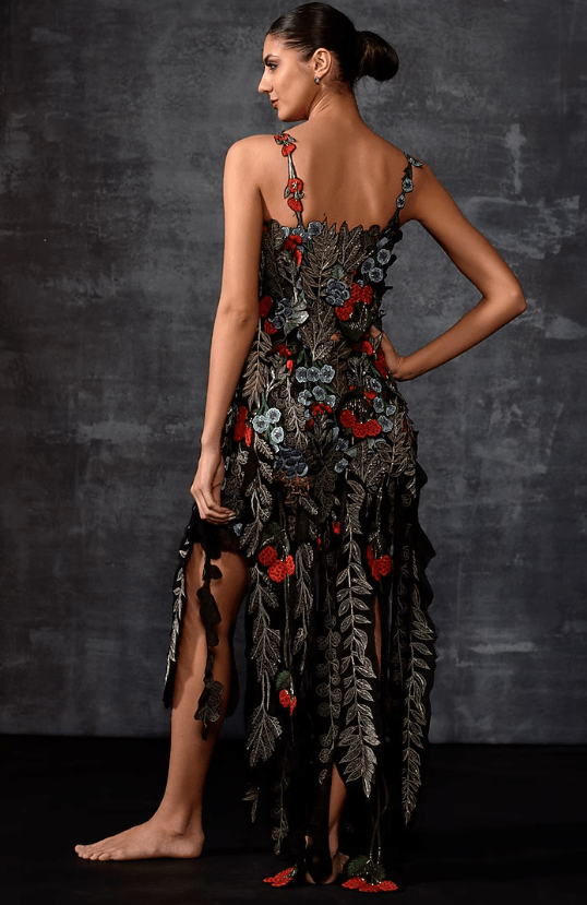 Black Cotton Silk & Organza Embroidered Gown - Image 2