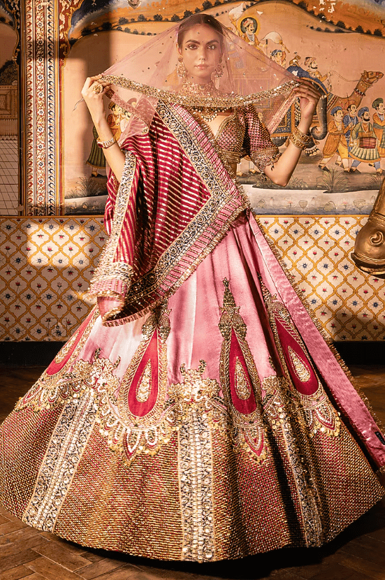 Pink Gajji Silk Beads Embroidered Lehenga Set - Image 3